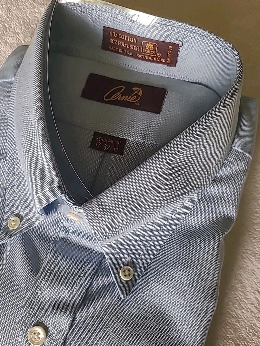 Arnie Men's Light Blue Button-Down Dress Shirt Size 17 32/33 NWT - Picture 4 of 11